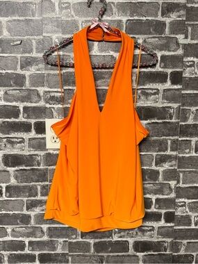 NWT Express halter neck blouse orange open back tank top shirt